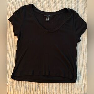 Forever 21 Black Ribbed V-Neck Tee